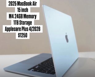 2025 Macbook Air 15 Inch, M4 24 GB 1 TB AppleCare plus