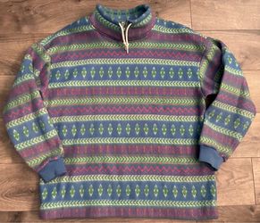 Cheetah Sweater medium 1/4 Zip Multicolor Fleece Pullover 90s Aztec native