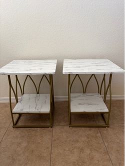 Pair of Faux Marble and Gold Metal End Tables