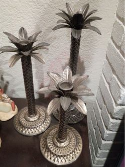 Metal Palm Tree Candleholder Set of 3