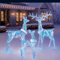 Gorgeous VERY LARGE Pre-Lit LED Prismatic Twinkling Three Piece Deer Family Set For Christmas - NEW IN LARGE BOX