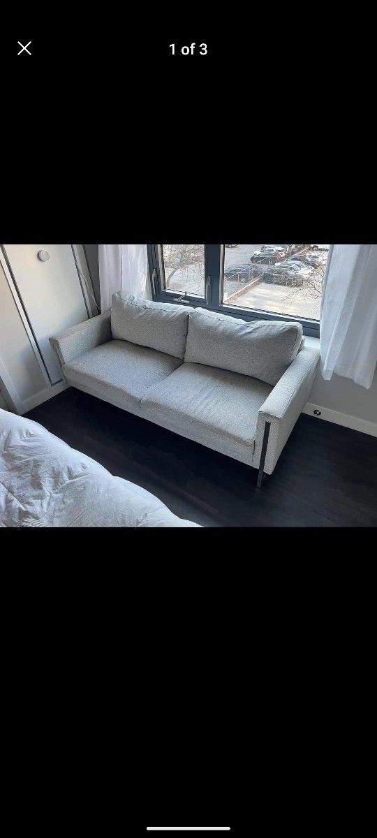 Light Grey Sofa with Chrome Hardware