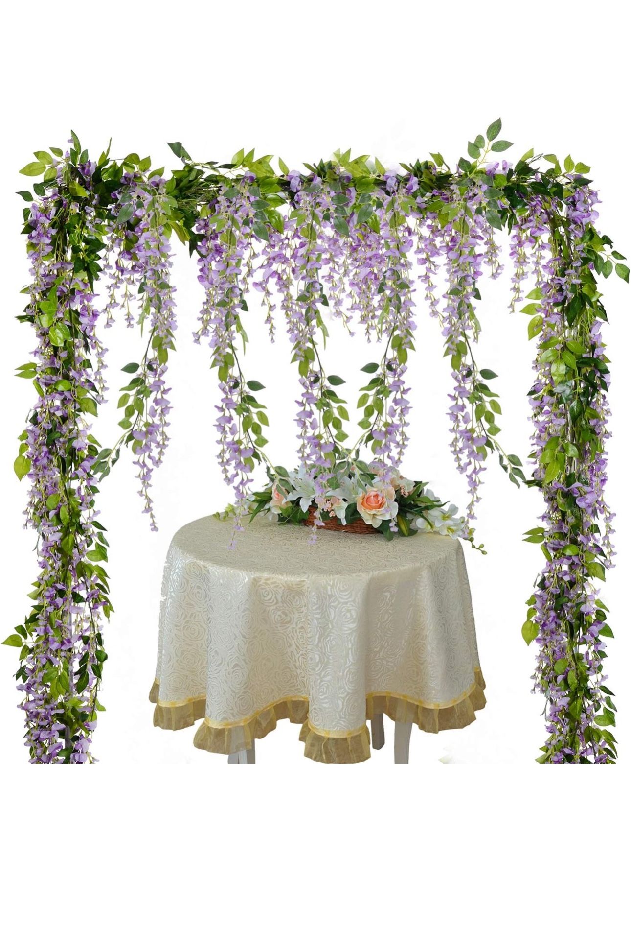 Wisteria Artificial Flowers Garland, 2Pcs 7.2Ft/Piece Silk Fake Wisteria Vine Kit, Hanging Flower for House Outdoor Garden Ceremony