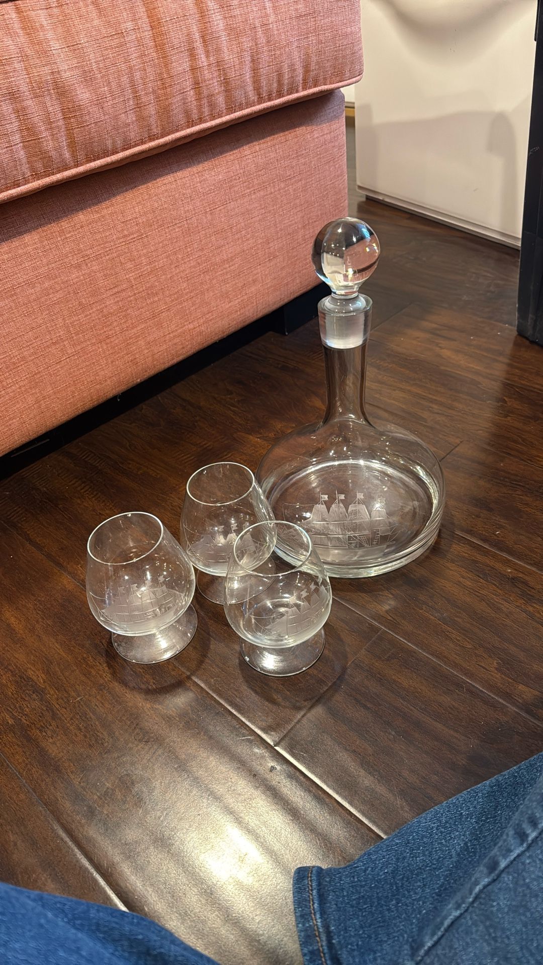 Antique Wine Glasses And Decanter Set