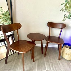 Walnut Wood Bistro Set – 2 Chairs + Coffee Table for Kitchen or Outdoor Use