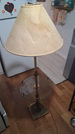 Vintage Brass Floor Lamp with Glass Shelf