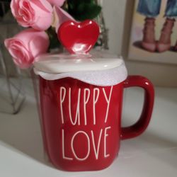 New RAE DUNN Artisan Collection LL "PUPPY LOVE" Mug With Heart Topper