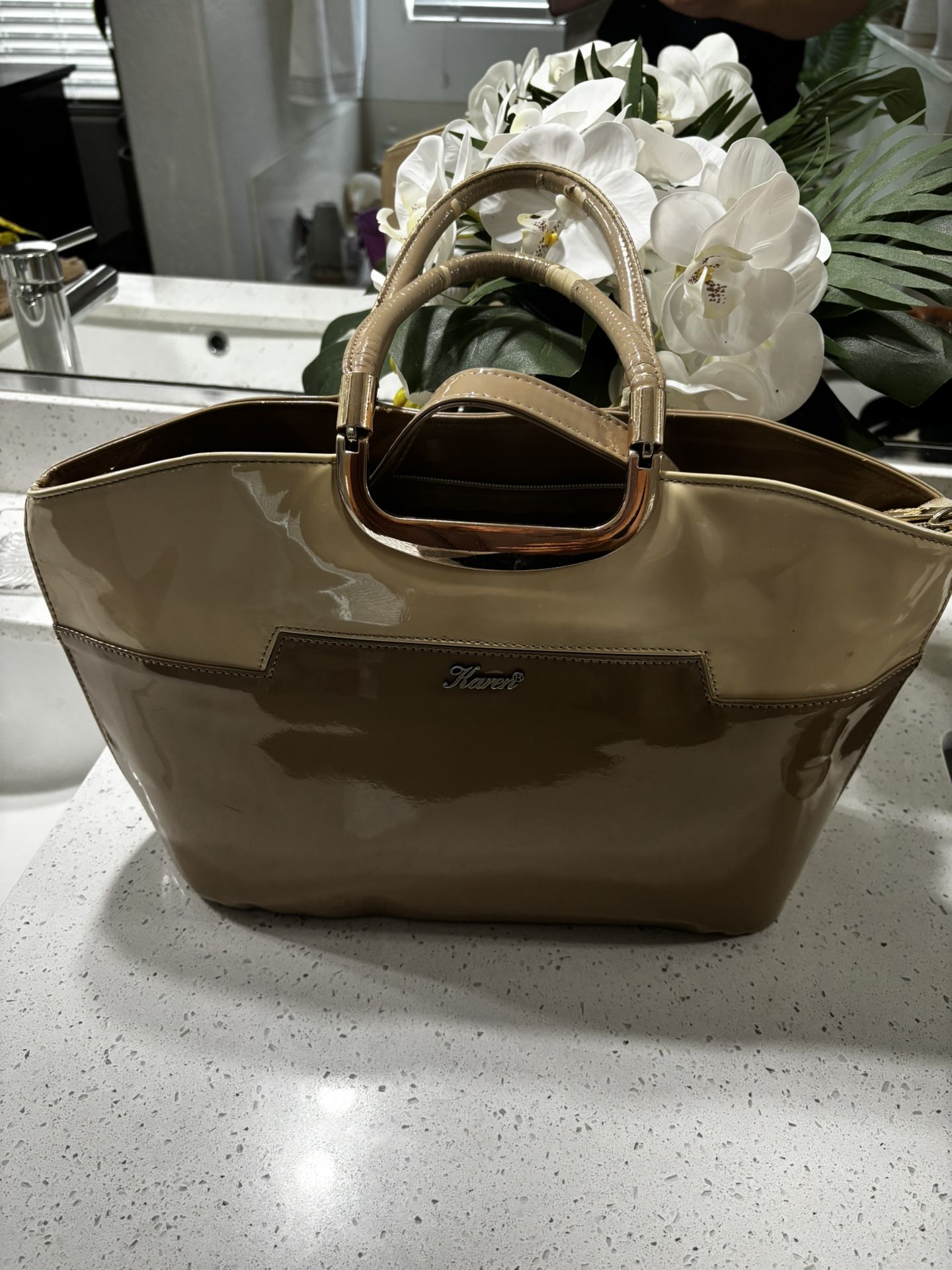 Nude Cream Color Lacquer Women’s Purse Hand Bag, Purchased In Italy, For A Project - Handles Need To Be Covered