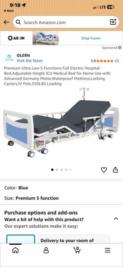 Olern Premium Ultra Low 5 Functions Full Electric Bed w/ Twin Size Memory Foam