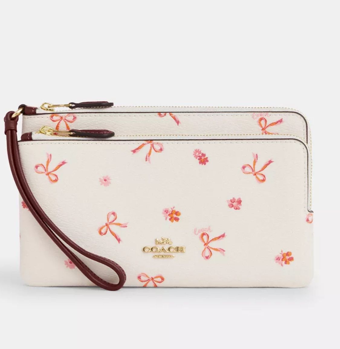 NWT Coach Double Zip Wallet With Bow Print CN761 Chalk