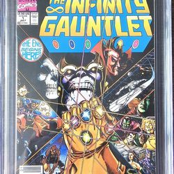 The INFINITY GAUNTLET #1 🔑 NEWSSTAND VARIANT CGC 9.8 WHITE PAGES  1991 RARE