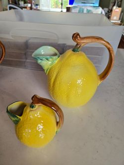 Vintage ceramic lemon pitcher and small matching pitcher
