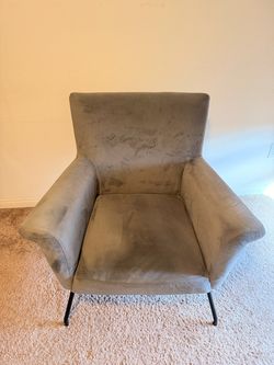 Gray Velvet Accent Chair with Metal Legs