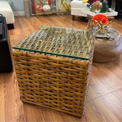 Palm Beach Regency Woven Rattan Cube End Table Glass Top