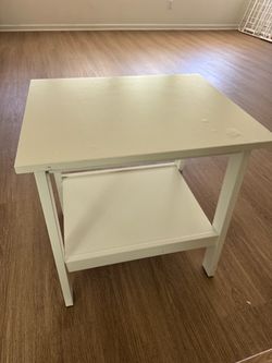 IKEA White Wood Side Table with Lower Shelf