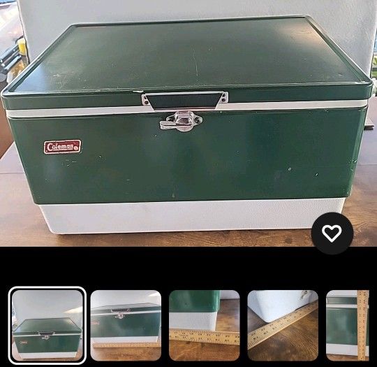 Vintage 1982 Coleman Metal Green White Cooler Ice Chest 22"×13"×13"