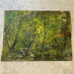 Listed LOUISE KAMP (1(contact info removed)) Vivid c1940s Lush Forest Landscape Oil Painting