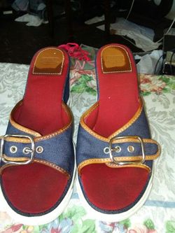 COACH Denim Sneakers Wedge Sandals Shoes Size 6half Worn Once EUC $45
