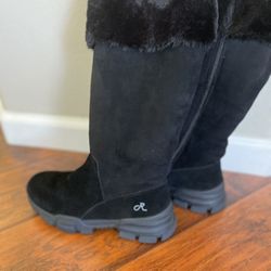 New Women’s RELIGIOUS Comfort Black Faux Fur Cuff Suede Boots
