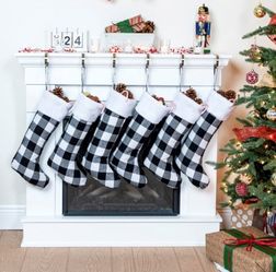 Joyin White/Black Buffalo Plaid 18in- 6 Pack Felt Christmas Stockings Set
