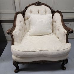 Vintage Tufted Throne Carved Oak Armchair