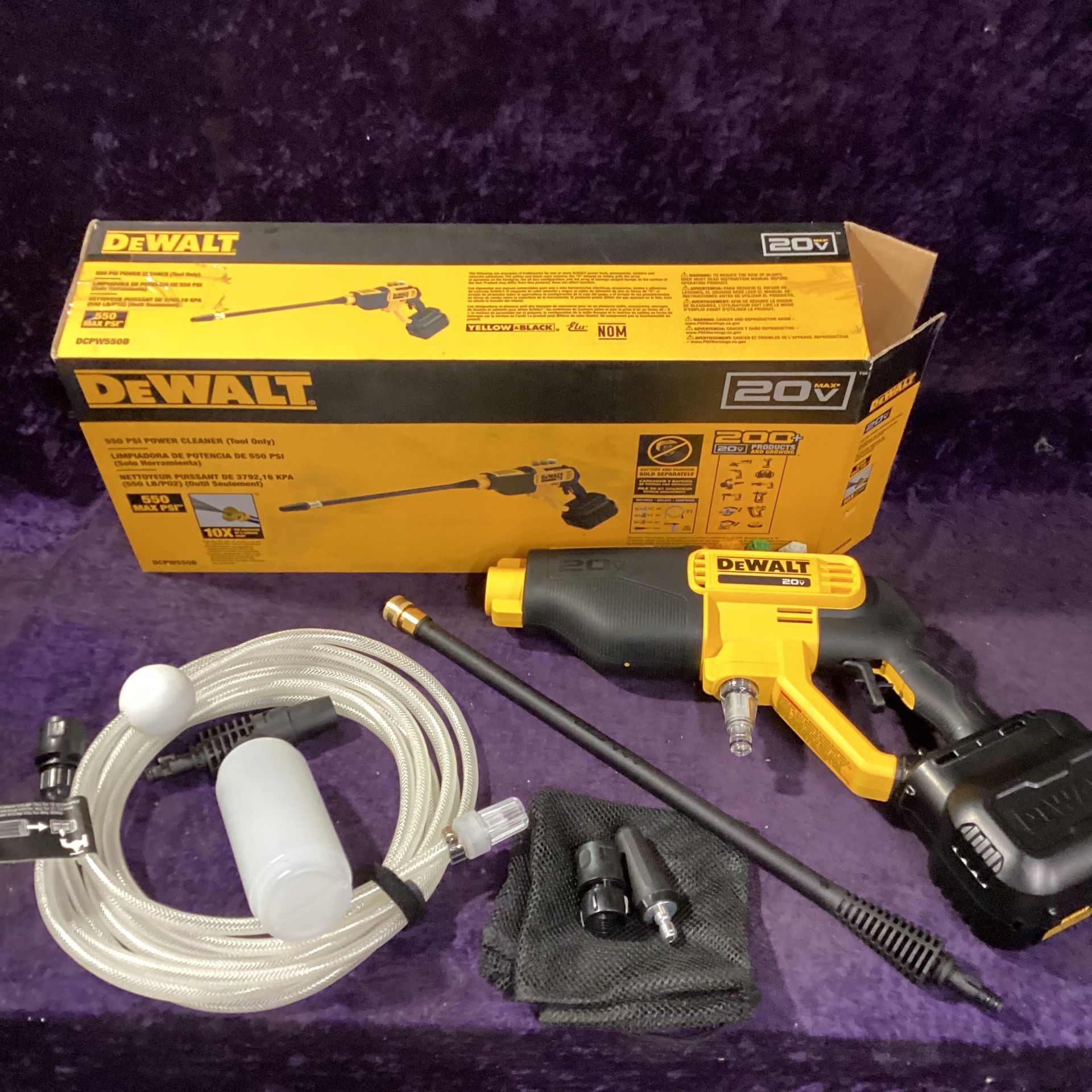 🧰🛠DEWALT 20V MAX 550PSI/1.0GPM Cold Water Cordless Power Cleaner w/4 Nozzles-NEW!(Tool Only)-$110!🧰🛠