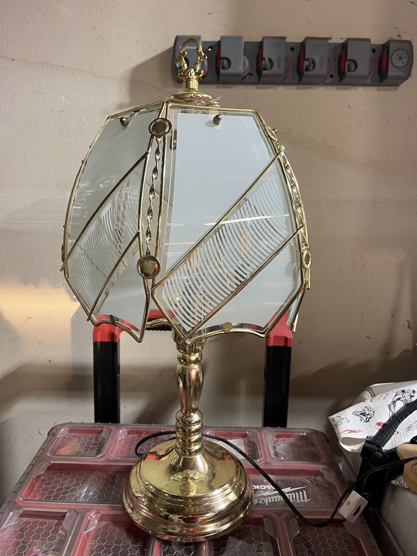 Vintage Brass Lamp White Glass