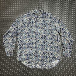 Vintage Reunion Menswear Shirt Button Up Paisley Abstract Rayon 90s Mens Large