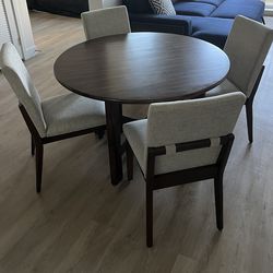 Solid Mango Wood Round Dining Table + 4 Chairs – Like New - $700 (koreatown los angeles)