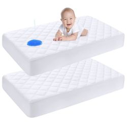 Yoofoss Waterproof Crib Mattress Protector 2 Pack, Quilted Crib Mattress Pad Cover Ultra Soft and Breathable, Machine Washable Toddler Mattress Protec
