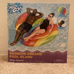 New - Bestway H2OGo Inflatable Rainbow Dreams Pool Island Dual 2-Person Air Float Mattress Lounge