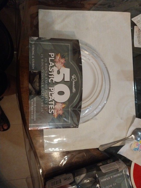 50 Plastic Plates Silver Rim