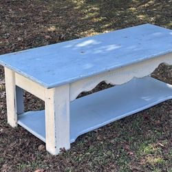 All Wood Farmhouse Bench Coffee Table With Bottom Shelf