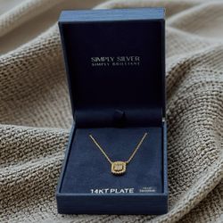 Simply Silver Simply Brilliant 14kt Gold Plated 16” + 2” Chain Square Cluster