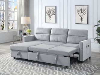 81.5"W Light Gray Velvet Reversible Sleeper Sectional Sofa with Storage Chaise and Side Pocket