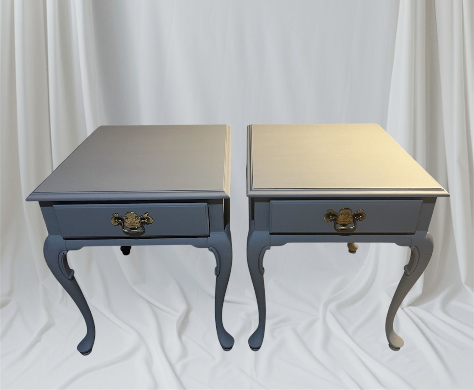 Beautiful Refurbished Solid Wood Grey End Tables