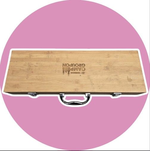 Brand New Bamboo BBQ Grilling Set with 5 Tools with Wooden Case Holder