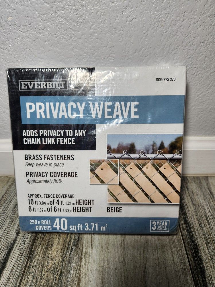 Everbilt 4 ft. x 250 ft. BEIGE Chain Link Fence Economy Vinyl Fence Weave (40 SQ FT)
****BEIGE color****
Brand new, factory sealed package. Never