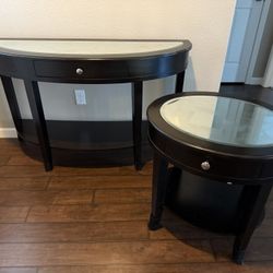 Matching Side Table Plus entry Table In Beautiful Brown And Mirror Top
