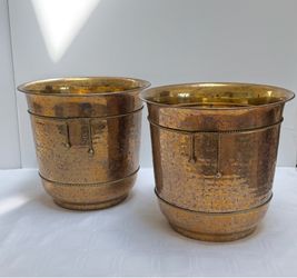 Vintage Hand Hammered Solid Brass Planter Cachepot French Tassel Rope Design | Two Available | $125 Each