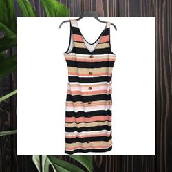 No Boundaries Brown, Tan, White, Pink, Coral Striped Ribbed Tank Dress Juniors XL 15-17