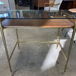 WEST ELM Gold Frame Wood & Glass MCM Desk