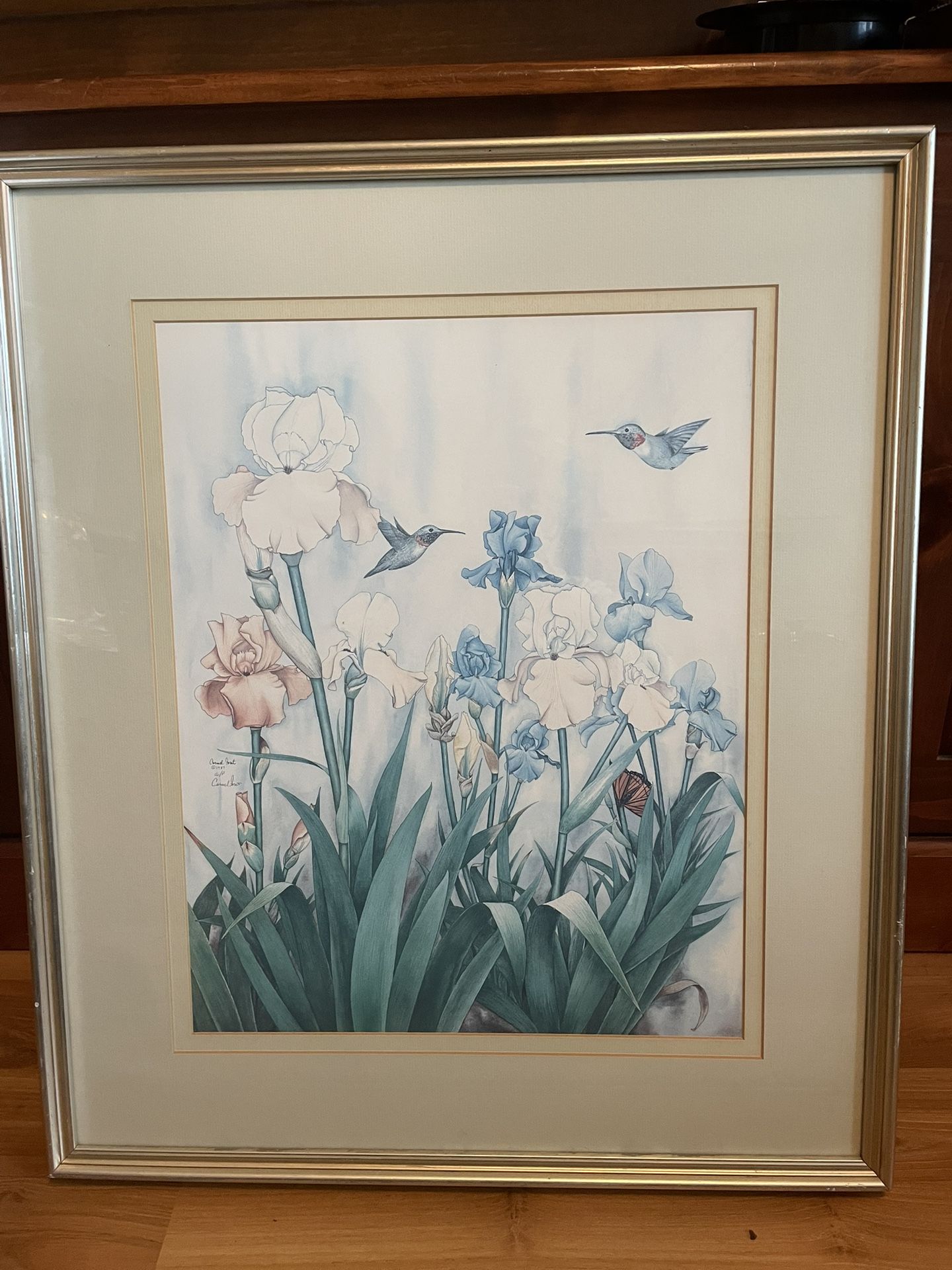 1987 Framed Carmel Forest “Coral & White Irises III” Signed Artist Proof Lithograph