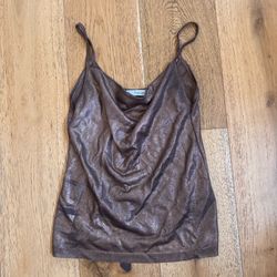 Zara Shimmering Bronze Gold Camisole Cowlneck Tank Top Size S Small