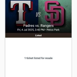 Padres Vs. Rangers, Section 118, 2 Tickets, July 4th