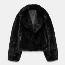 ZARA FAUX FUR SHORT COAT BRAND NEW WITH TAGS BLACK SIZE XS  ITEM2602