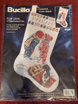 New Bucilla Kissin’ Cousins Counted Cross Stitch 18” Stocking