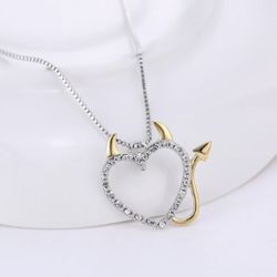 N6- Lovely Crystal Love Devil Heart Necklace!  
