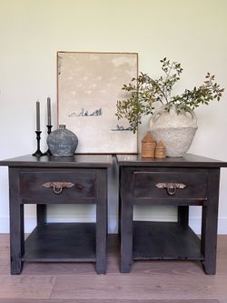 Pair of Large Solid Wood Distressed Nightstands