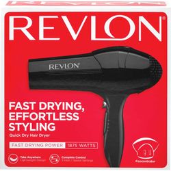 New Revlon The Essential Black Blow Dryer Compact 1875 Watts Ultra Lightweight